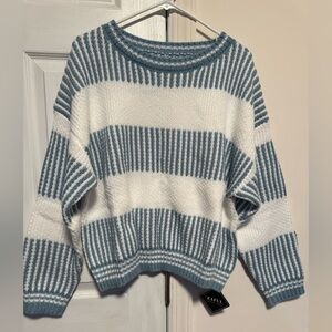 Zaful Blue and White Striped Crewneck Sweater